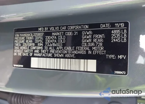 2020 Volvo Xc40 Momentum from USA, damaged, VIN YV4162UK3L2259937